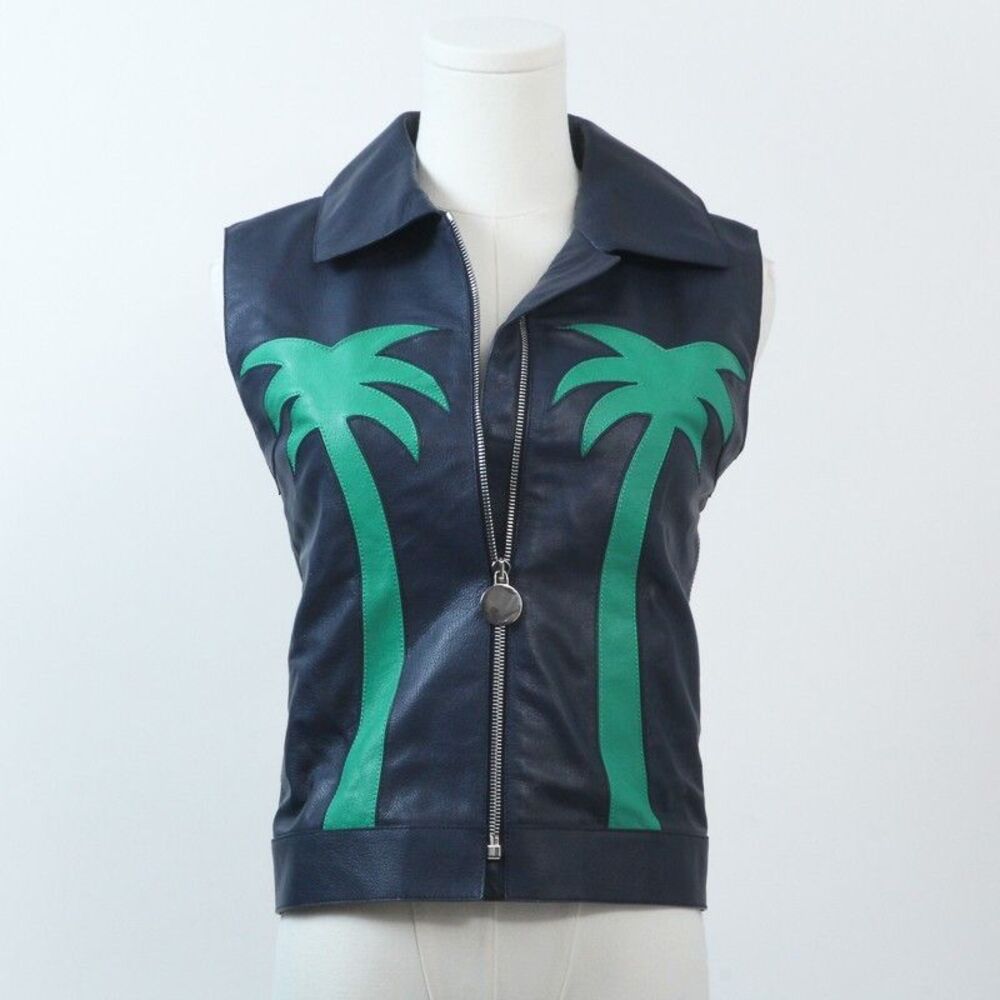 Hermes France NWT Goatskin Leather Malice Palm Tree Sleeveless Vest Jacket Sz 34